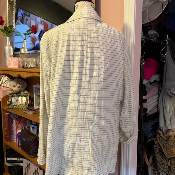 Anthropologie Cartonnier Women's White Double Breasted Striped Blazer Jacket - Picture 13 of 13